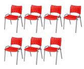 Cadeira Iso Base Cinza, Igreja, Escola, Escritório - Vermelho Kit 7 Peças