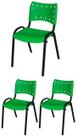 Cadeira Iso Base Preto Igreja, Escola, Escritório - Verde - Kit 3 Peças