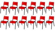 Cadeira Iso Base Preto Igreja, Escola, Escritório - Vermelho - Kit 12 Peças