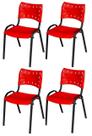 Cadeira Iso Base Preto Igreja, Escola, Escritório - Vermelho - Kit 4 Peças