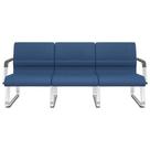 Cadeira Longarina 3 Lugares Recepção Com Braço Pés Cromado Lev P03 Crepe Azul - Lyam Decor