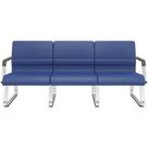 Cadeira Longarina 3 Lugares Recepção Com Braço Pés Cromado Lev P03 Vinil Azul - Lyam Decor