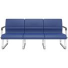 Cadeira Longarina 3 Lugares Recepção com Braço Pés Cromado Lev P03 Vinil Azul - Lyam Decor