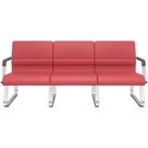 Cadeira Longarina 3 Lugares Recepção Com Braço Pés Cromado Lev P03 Vinil Vermelho - Lyam Decor