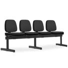 Cadeira Longarina 4 Lugares Recepção Sala De Espera Work F02 Crepe Preto - Lyam Decor