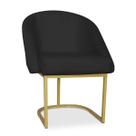 Cadeira Lua Metal Dourado Decorativa Estofada em Veludo Preto para Sala e Escritório