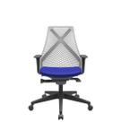 Cadeira Office Bix Tela Cinza Assento Aero Azul Autocompensador Base Piramidal 95cm - 64041 Cadeira Office Bix Tela Cinza Assento Aero Azul Autocompensador Base Piramidal 95cm - 64041
