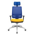Cadeira Office Brizza Tela Azul Com Encosto Assento Poliéster Amarelo Autocompensador 126cm - 63156
