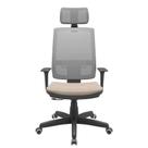 Cadeira Office Brizza Tela Cinza Com Encosto Assento Poliester Fendi RelaxPlax Base Standard 126cm