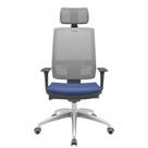 Cadeira Office Brizza Tela Cinza Com Encosto Assento Vinil Azul Autocompensador 126cm - 63190