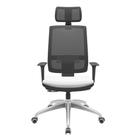 Cadeira Office Brizza Tela Preta Com Encosto Assento Aero Branco RelaxPlax Base Aluminio 126cm - 63521