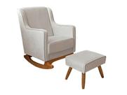 Cadeira Poltrona de Amamentação e Balanço C/ Puff Veludo Off White - Lahome Decor