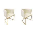 Cadeira Poltrona Decorativa Luxo Zoe Tecido Bouclé Base De Metal Dourado Fosco Kit 2 Peças