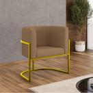 Cadeira Poltrona Lua Moderna Veludo Base de Metal Dourado