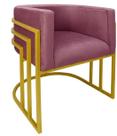 Cadeira Poltrona Luxo Base De Metal Tripla Dourado Sala de Jantar Recepção Veludo Rosê Do Lar Móveis e Decoração