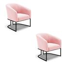 Cadeira Sala De Jantar Base Industrial Preto Kit 2 Stella Suede D03 - D'rossi Cor Rosa Bebê