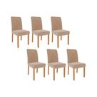 Cadeira Sala de Jantar Fernanda Kit 6 Un Nature-Madeirado/Suede Nude Bege - Cimol
