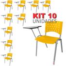 Cadeira Universitária Plástica Amarela 10 Unidades Base Prata - ULTRA Móveis