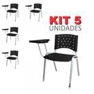Cadeira Universitária Plástica Preta 5 Unidades Prancheta Plástica Base Prata - ULTRA Móveis