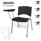 Cadeira Universitária Plástica Preta Com Porta Livros Base Prata 5 Unidades Prancheta Plástica - ULTRA Móveis Cadeira Universitária Plástica Preta Com Porta Livros Base Prata 5 Unidades Prancheta Plástica - ULTRA Móveis