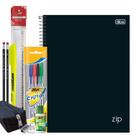 Caderno 10 Matérias Capa Dura Preto Tilibra + Kit Escolar Universitário 13pcs com Estojo