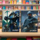 Caderno 15 Matérias Gamer 240 Folhas Capa Dura Espiral C/ Adesivo Estampas Sortidas