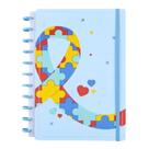Caderno Amor ao Autista 80 Folhas Capa Dura Elástico Azul Coração Quebra Cabeça Laço Escolar Estudos Presente Aniversário Conscientização Autismo