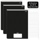Caderno Brochurão Kit 3un 96fls Stiff Capa Dura Preto Jandaia Escolar Infantil Brochura Ensino Fundamental