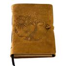 Caderno de Couro KomalC 20x15 cm Relevo Árvore da Vida, Sol e Lua