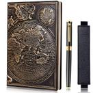 Caderno de Couro Vintage FEIDIAO A5 com Mapa em Relevo e Caneta