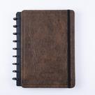 Caderno de Disco Reposicionável Couro Brown Médio m com Capa Dura e Elástico de Fechamento Marrom