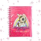 Caderno Decorado Espiral (PEQUENO) Lantejoulas Unicórnio Folhas Pautadas Capa Texturizada