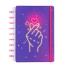 Caderno Disco Grande Finger Heart Disko Capa Dura Reposicionável 80 Folhas Brilha no Escuro Caderno Disco Grande Finger Heart Disko Capa Dura Reposicionável 80 Folhas Brilha no Escuro
