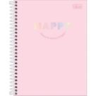 Caderno Espiral Capa Dura Colegial 10 Matérias Happy 160 Folhas - Rosa 2025