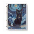 Caderno Fichário Argolado Pasta Organizadora 4 Argolas Gato Preto Transparente Fechamento com Botão