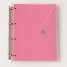 Caderno Fichário Argolado Pasta Organizadora 4 Argolas Rosa Transparente Fechamento com Botão
