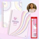Caderno Universitário Tons Pastéis Espiral 1 Matéria Capa Dura Kit 2un + Kit Escolar Rosa Pastel