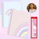 Caderno Universitário Tons Pastéis Espiral 1 Matéria Capa Dura Kit 2un + Kit Escolar Rosa Pastel
