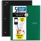 Cadernos espirais Five Star 5 Subject College Ruled, pacote com 2