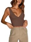 Café Crop Top REORIA Summer Plunge Deep V Neck para mulheres