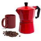 Cafeteira cubana Moka Pot Mixpresso Red de 3 xícaras de alumínio Cafeteira cubana Moka Pot Mixpresso Red de 3 xícaras de alumínio