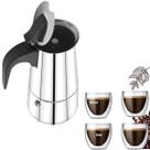 Cafeteira Italiana Inox Indução e Jogo 4 copos Borassilicato