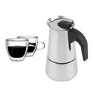 Cafeteira Italiana Moka 450ml + 2 Canecas Vidro Duplo 120ml