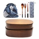 Caixa Bento de Madeira DODY Dupla Camada com Bolsa para Talheres