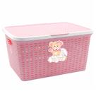 Caixa Bicolor Rosa 25L Com Tampa Para Organização De Brinquedos E Fraldas