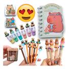 Caixa Box Capybara Escolar 18 Itens Fofos Infantil Capivara