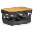 Caixa Cesto Organizador Tampa De Bambu Plástica 8L Preta OU Cor:Preta