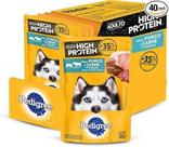 Caixa com 18 Sachês Pedigree High Protein Cães Adultos Porco e Carne Ao Molho 85 g