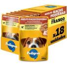 Caixa com 18 Sachês Pedigree para cães adultos de raças pequenas sabor frango ao molho 100g.