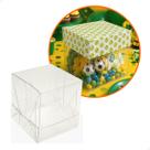 Caixa de Acetato com Base Estampa Futebol Brasil (6x6x6cm) Kit 100un Embalagem de Plástico Transparente